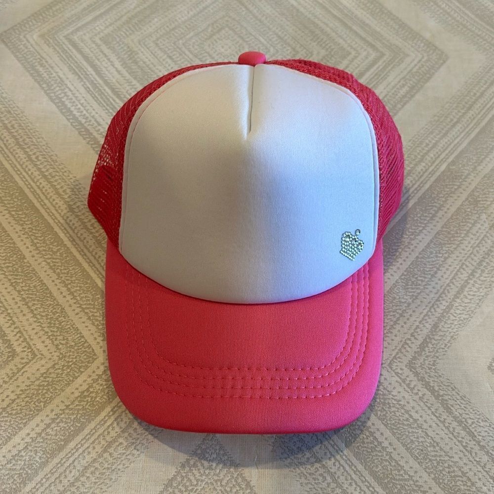 Pink & White with Silver Crown Jewel Trucker Hat